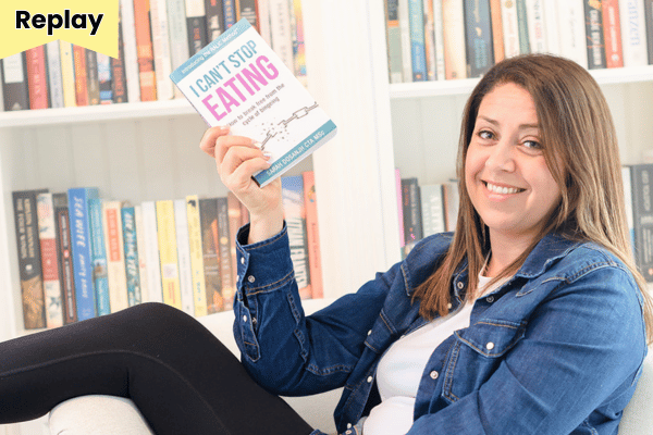 Sarah Dosanjh holding book I Can't Stop Eating